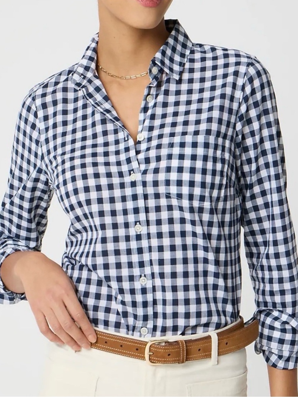 J.Crew The Boyfriend Shirt Navy Blue & White Gingham Button Down XS